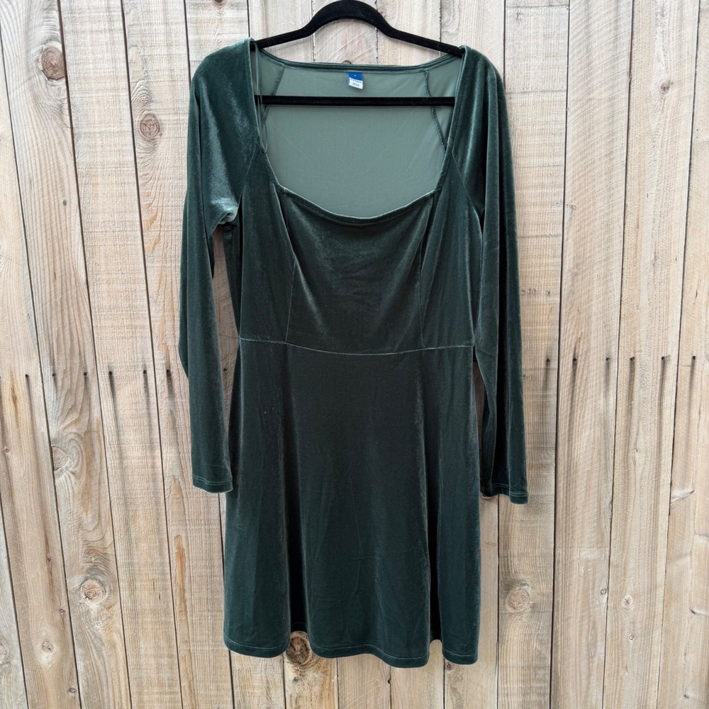 Old Navy Large Green Velvet Square Neck Mini Dress Dark Academia Whimsigoth Luxe